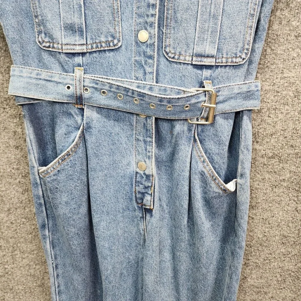 Blank NYC Denim Jumpsuit SMALL Relaxed Fit Belted Cropped Raw Straight Leg‎